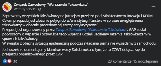 Strajkują taksówkarze. Walczą o tarczę antykryzysową 2 image 30